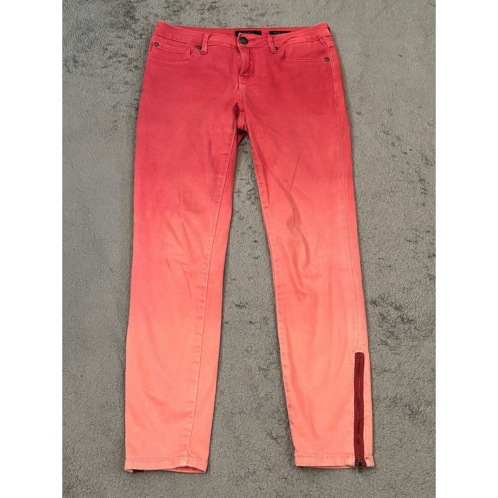 Jessica Simpson Kiss Me Ankle Ombre Pink Coral Skinny Jeans Zip Ankle Size 28